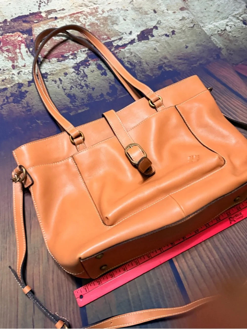 Patricia Nash Tan  Leather Satchel with Buckle Detail
